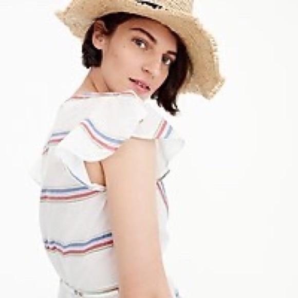J Crew Flutter Sleeve Striped Wrap top - Picture 2 of 10